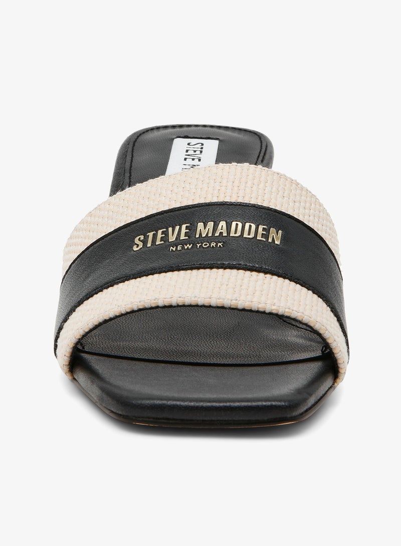 ستيف مادن صنادل جلد النابا بتفاصيل من الرافيا على شكل عظم - Image 2